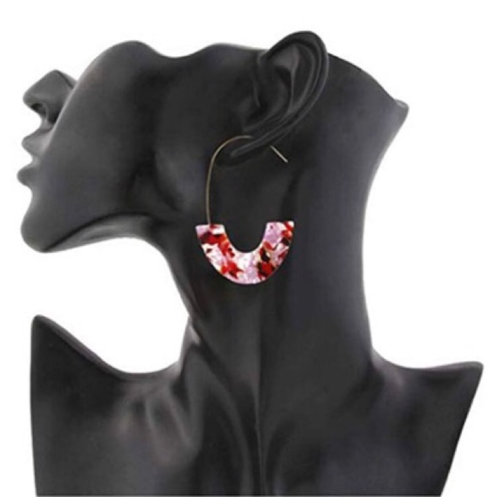 Multicolored acrylic long loop earrings